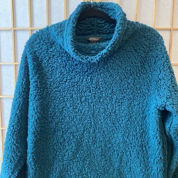Eddie Bauer Women’s Teal Cowl Neck Plush Teddy Fleece Pullover, size M - Picture 5 of 13